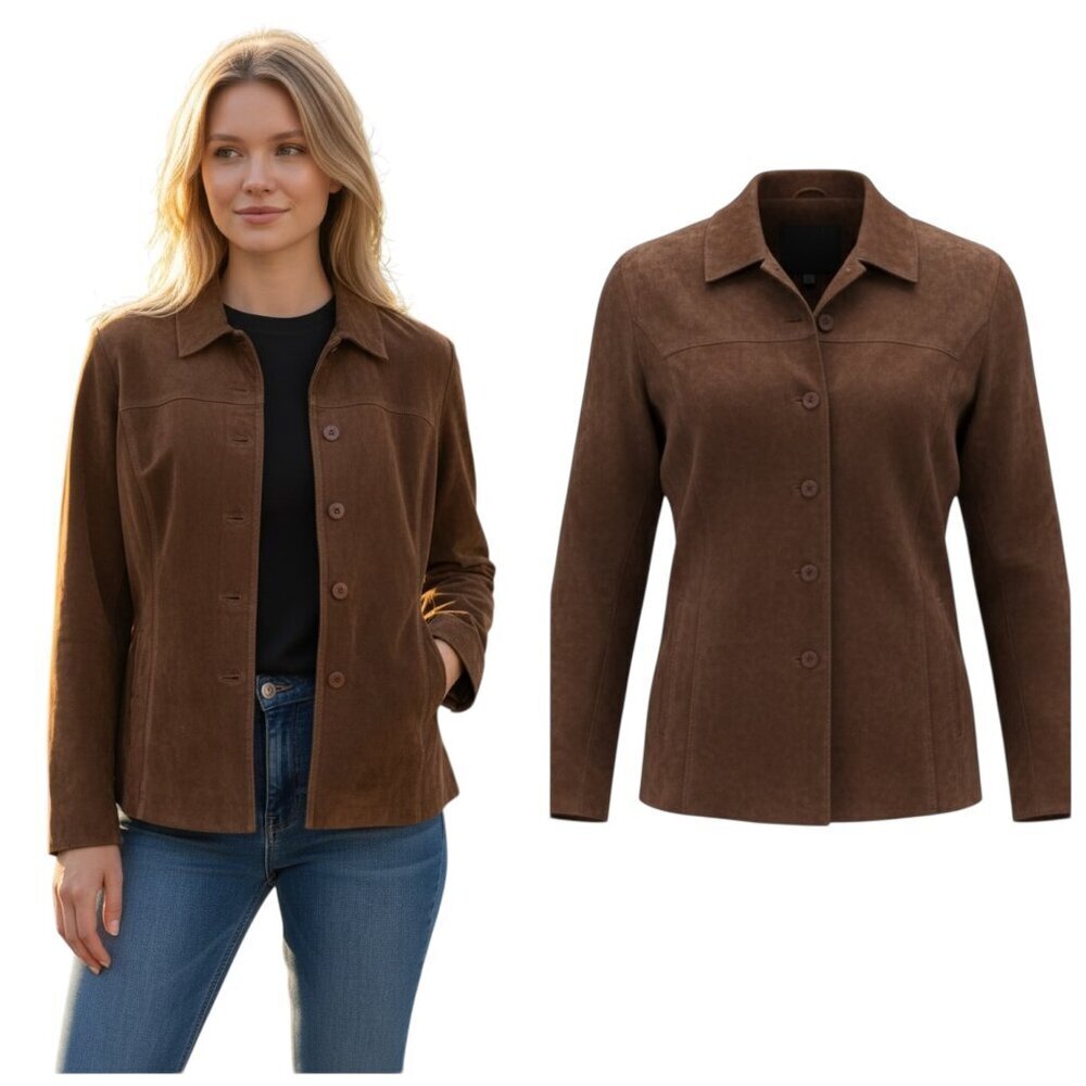 Vintage Lord & Taylor Brown Suede Leather Jacket Button Front L